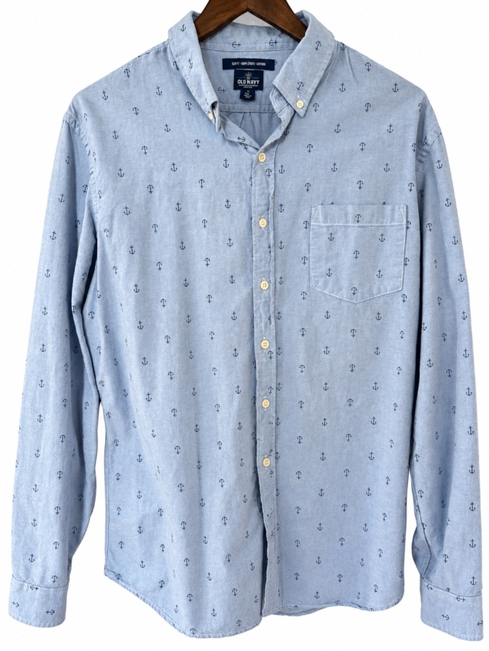Old Navy Slim Fit Anchor Print Button Down Shirt Men’s XL Blue